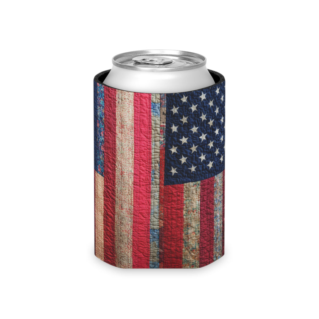 Distressed American Flag Can Cooler | Patriotic Beverage Koozie