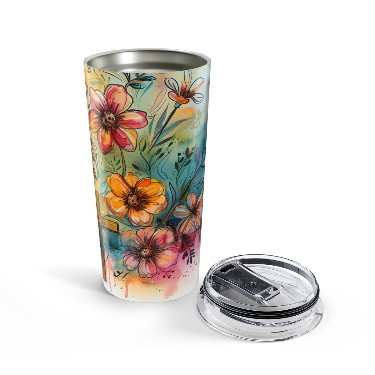 Whimsical Flowers and Cross Tumbler 20oz