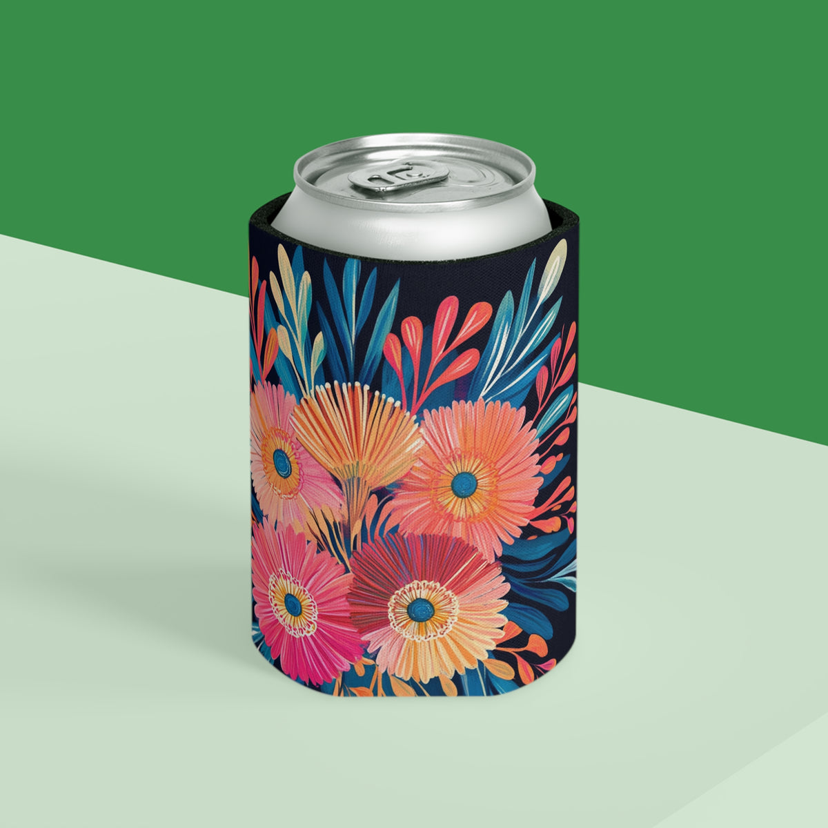 Floral Can Cooler, Insulated Beverage Holder, Summer Drink Sleeve, Flower Print Beer Hugger, Botanical Pattern Slim Can Insulator