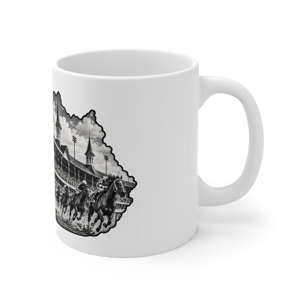 Derby Hat & Roses 11oz Coffee Mug — Vintage Horse Racing Track Illustration