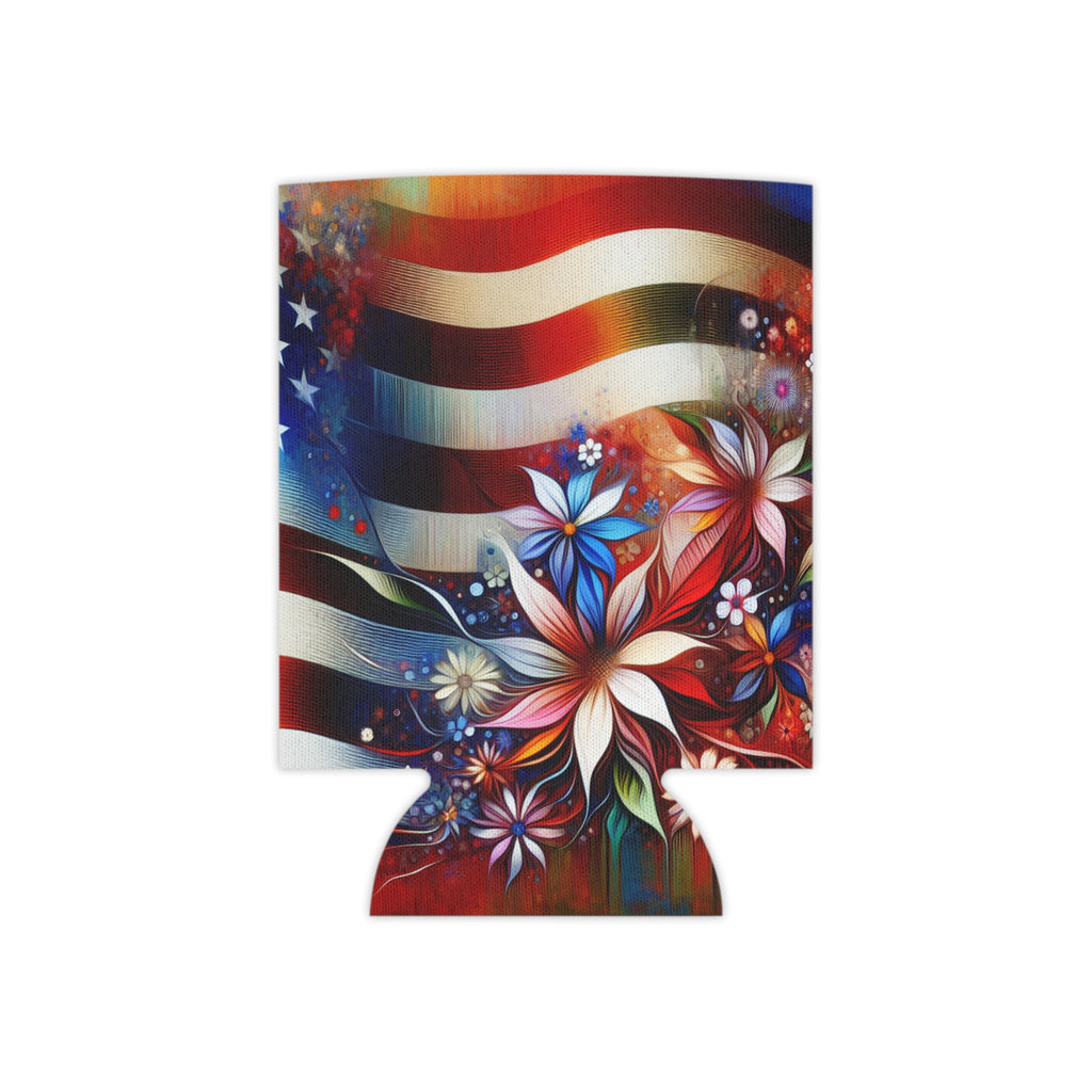 Floral Patriotic Pride Can Cooler - Koozie - Fourth of July - 4th of July
