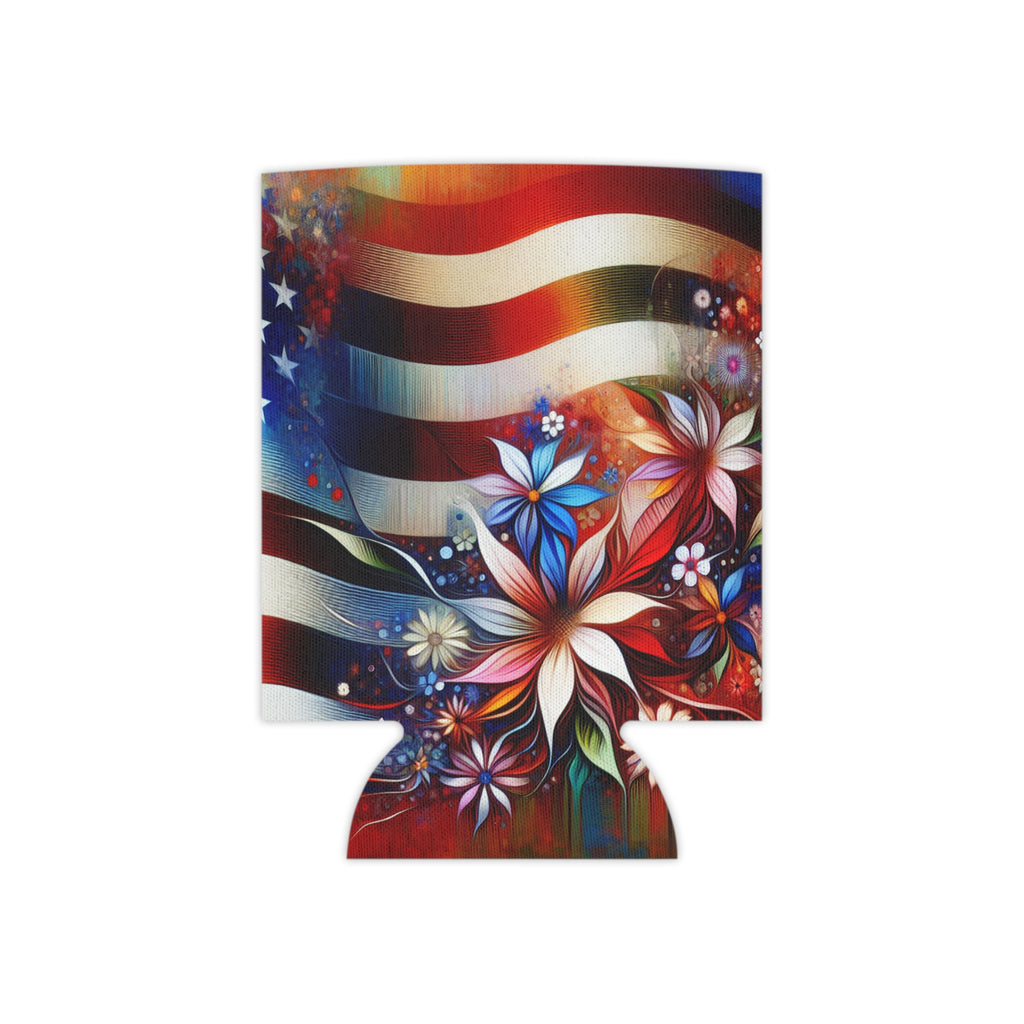 Floral Patriotic Pride Can Cooler - Koozie - Fourth of July - 4th of July