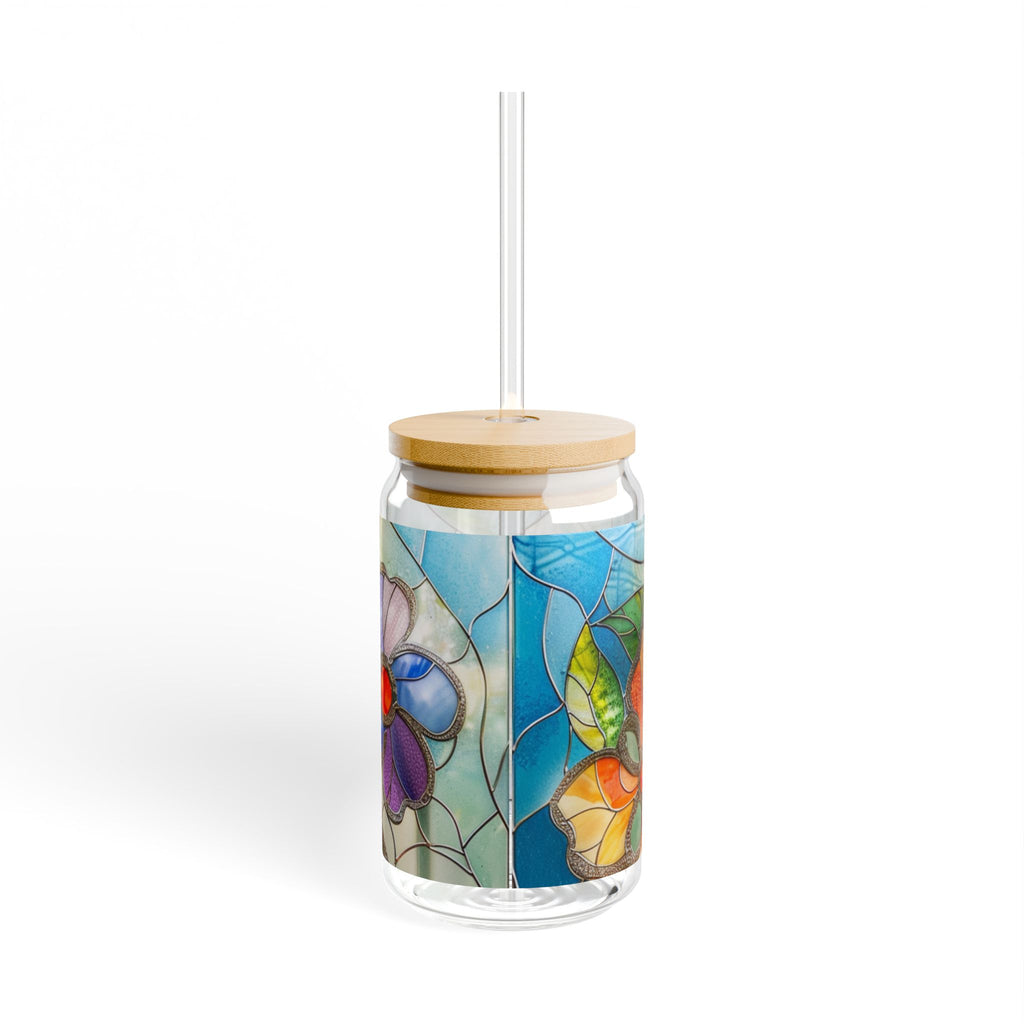 Floral Stained Glass Sipper Glass, 16oz