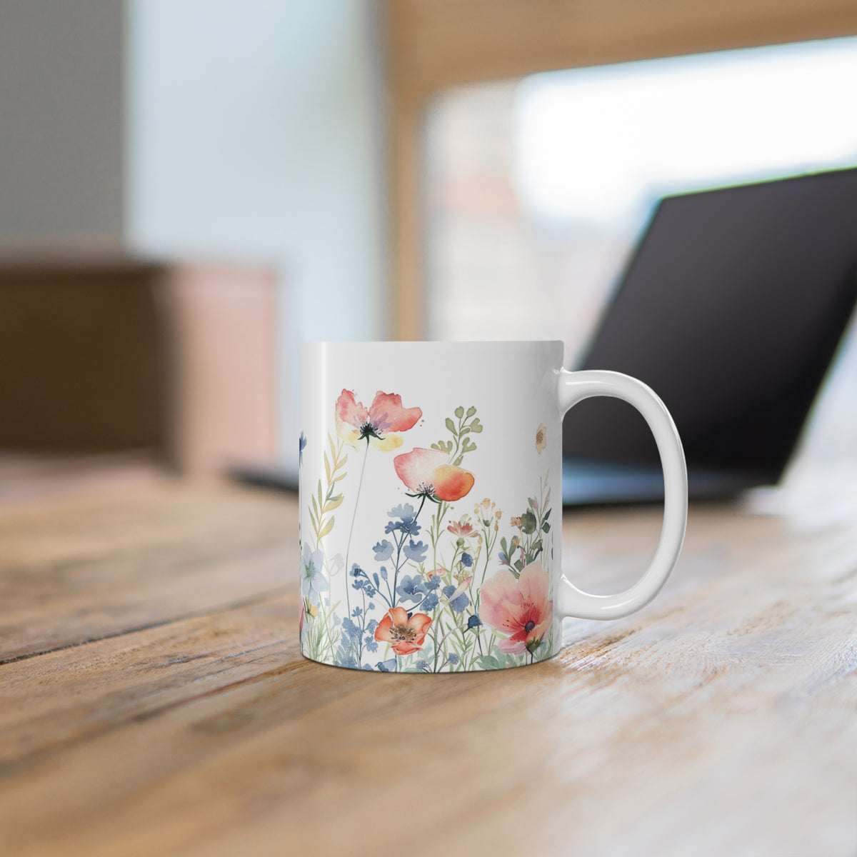 Pressed Flowers Mug, Boho Wildflowers Coffee Mug, Gift for her, Spring Mug, Watercolor Flower Mug