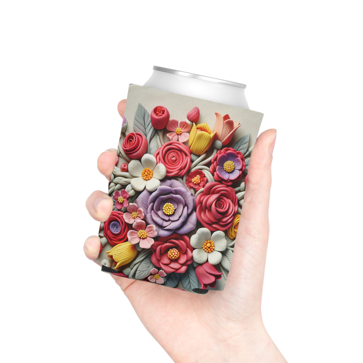 Floral Can Cooler - Botanical Drink Holder, Flower Pattern Coolie, Beverage Sleeve, Wedding Favor Gift, Outdoor Party Accessory
