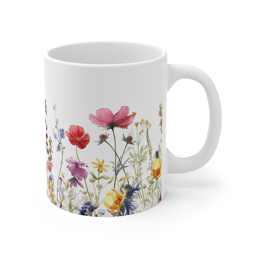 Pressed Flowers Mug, Boho Wildflowers Coffee Mug, Gift for her, Spring Mug, Watercolor Flower Mug
