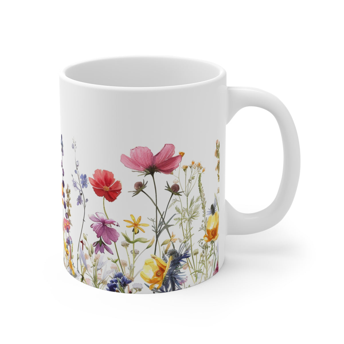 Pressed Flowers Mug, Boho Wildflowers Coffee Mug, Gift for her, Spring Mug, Watercolor Flower Mug