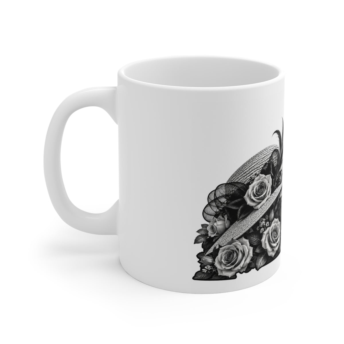 Derby Hat & Roses 11oz Coffee Mug — Vintage Horse Racing Track Illustration