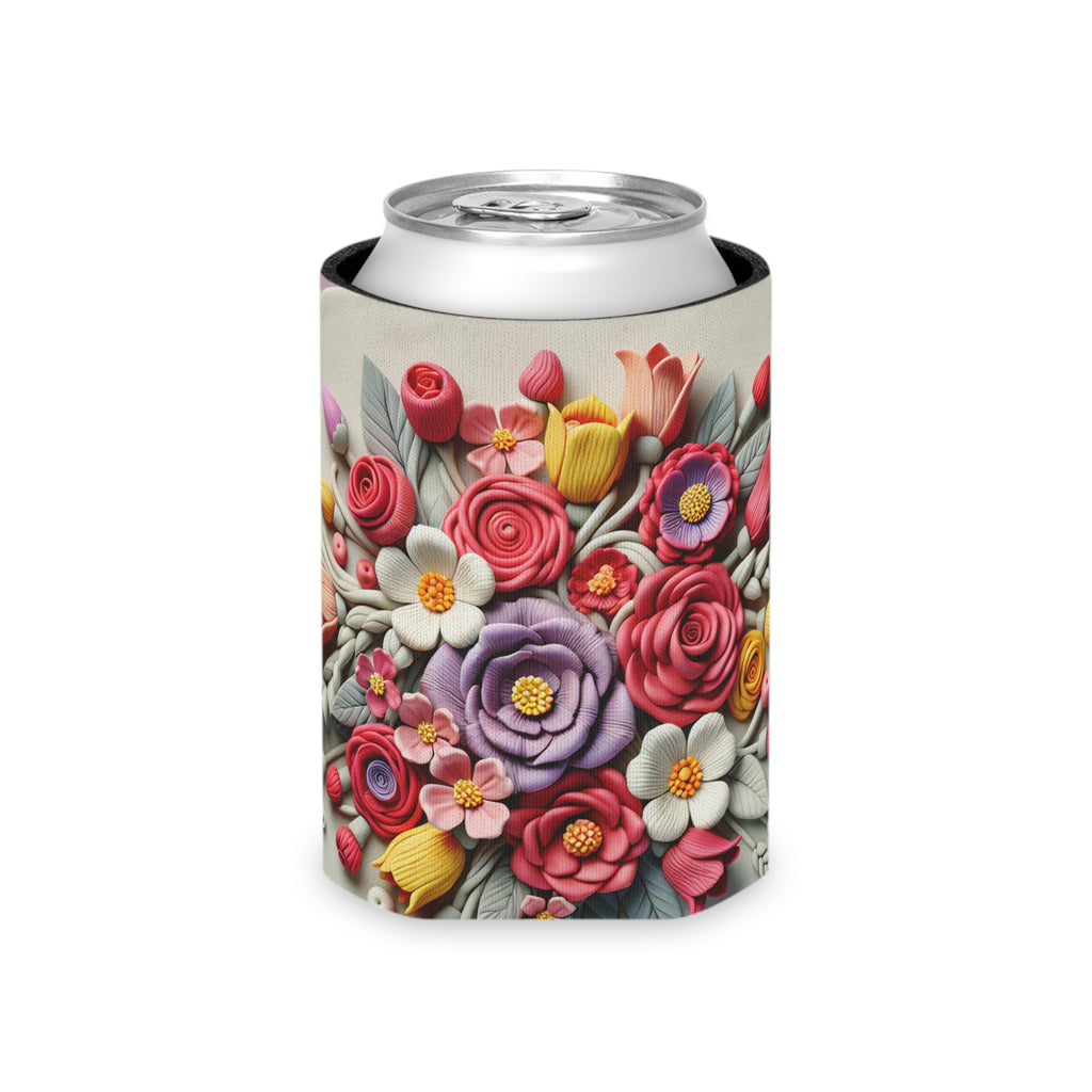 Floral Can Cooler - Botanical Drink Holder, Flower Pattern Coolie, Beverage Sleeve, Wedding Favor Gift, Outdoor Party Accessory
