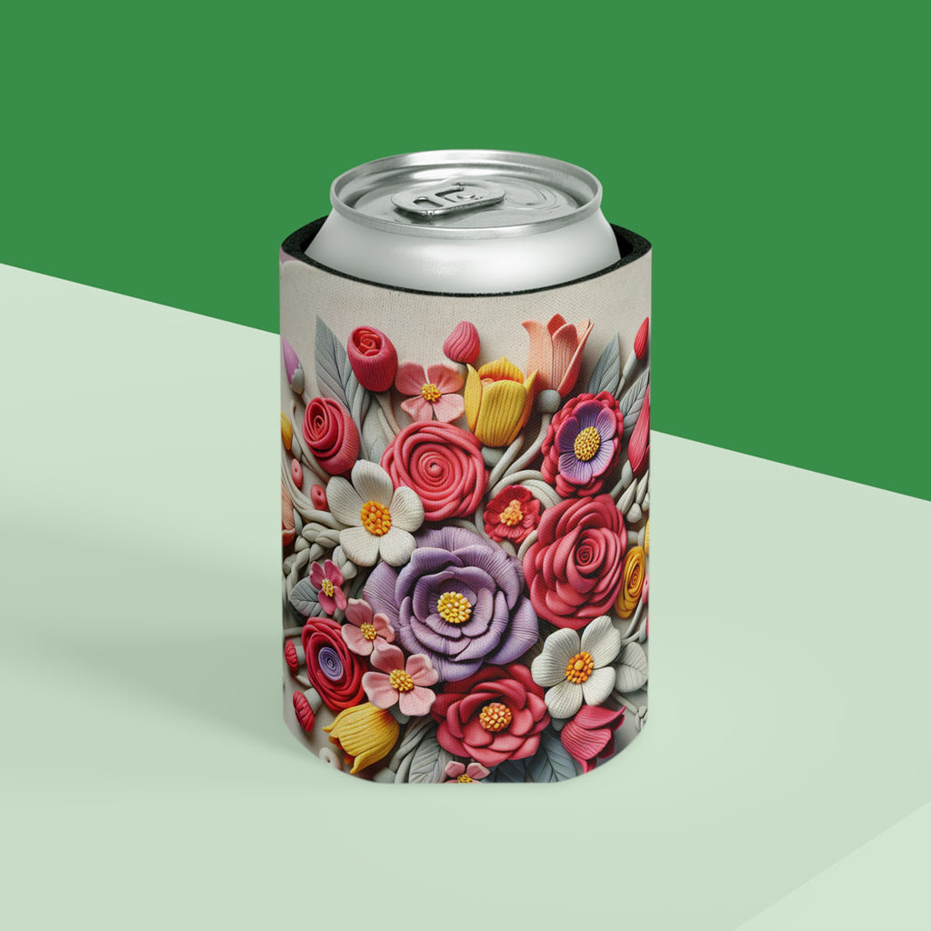 Floral Can Cooler - Botanical Drink Holder, Flower Pattern Coolie, Beverage Sleeve, Wedding Favor Gift, Outdoor Party Accessory