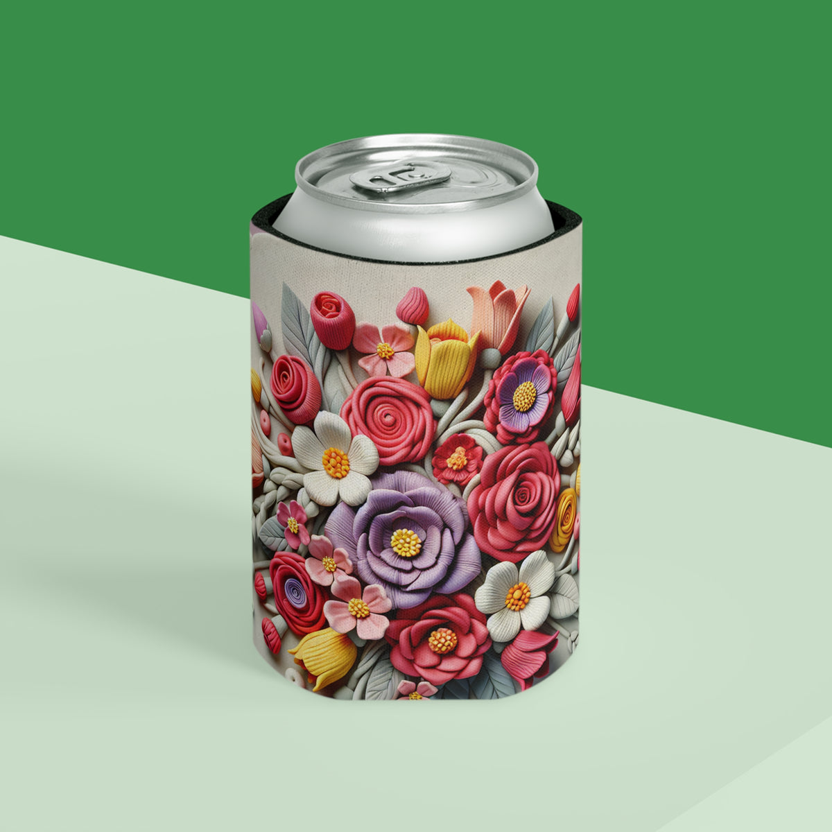 Floral Can Cooler - Botanical Drink Holder, Flower Pattern Coolie, Beverage Sleeve, Wedding Favor Gift, Outdoor Party Accessory