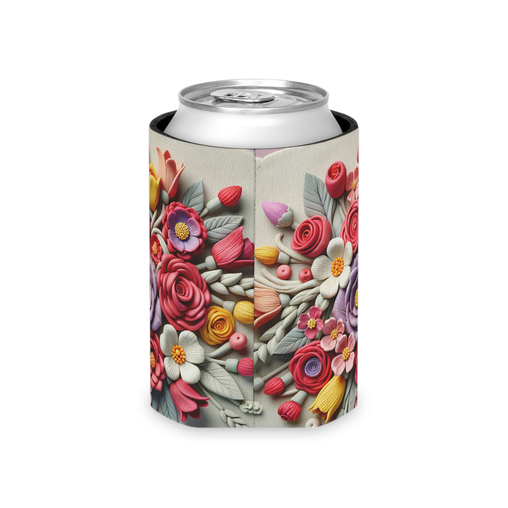 Floral Can Cooler - Botanical Drink Holder, Flower Pattern Coolie, Beverage Sleeve, Wedding Favor Gift, Outdoor Party Accessory
