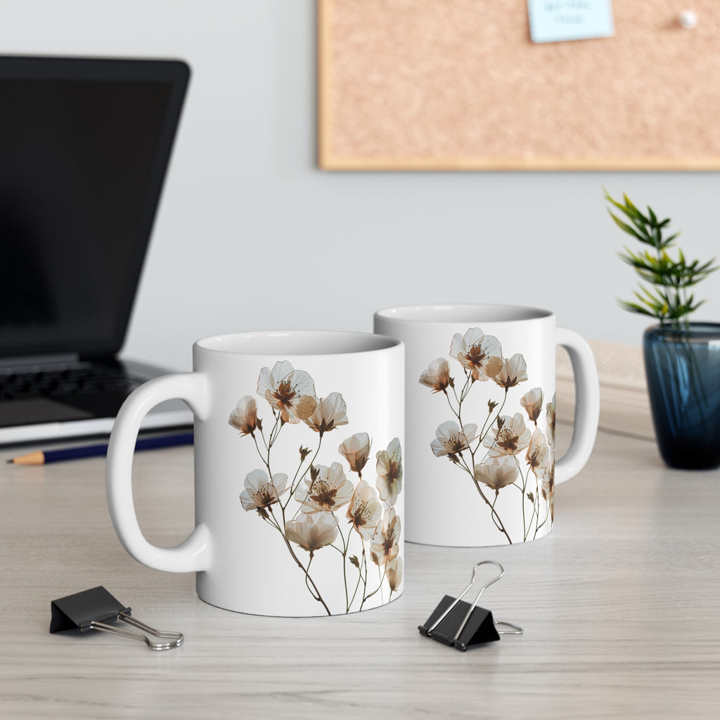 Transparent Flowers Mug, Watercolor Wildflowers Coffee Mug, Gift for her, Spring Mug