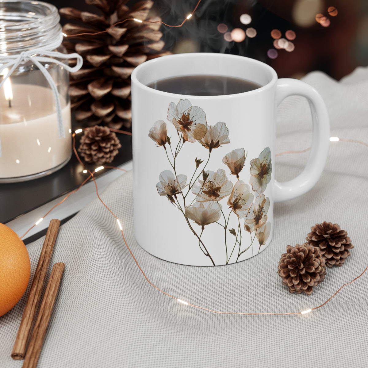 Transparent Flowers Mug, Watercolor Wildflowers Coffee Mug, Gift for her, Spring Mug