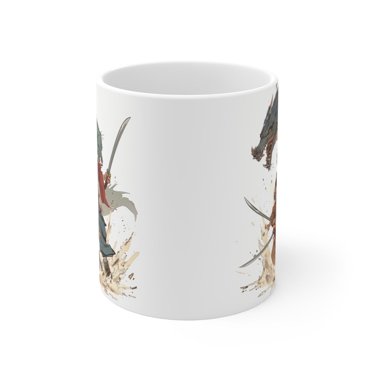 Anime Mother's Day Mug - Mother and Children Slaying a Monster/Dragon with swords