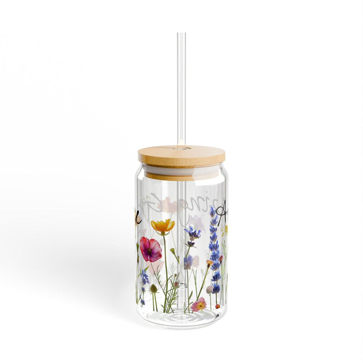 Amazing Grace Glass Sipper Glass, 16oz, Tumbler with Wildflowers