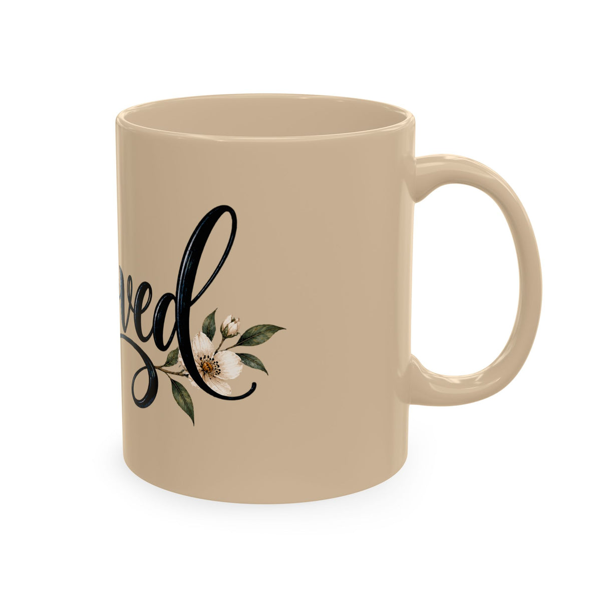 Beloved Ceramic Mug — Floral Script Coffee Cup