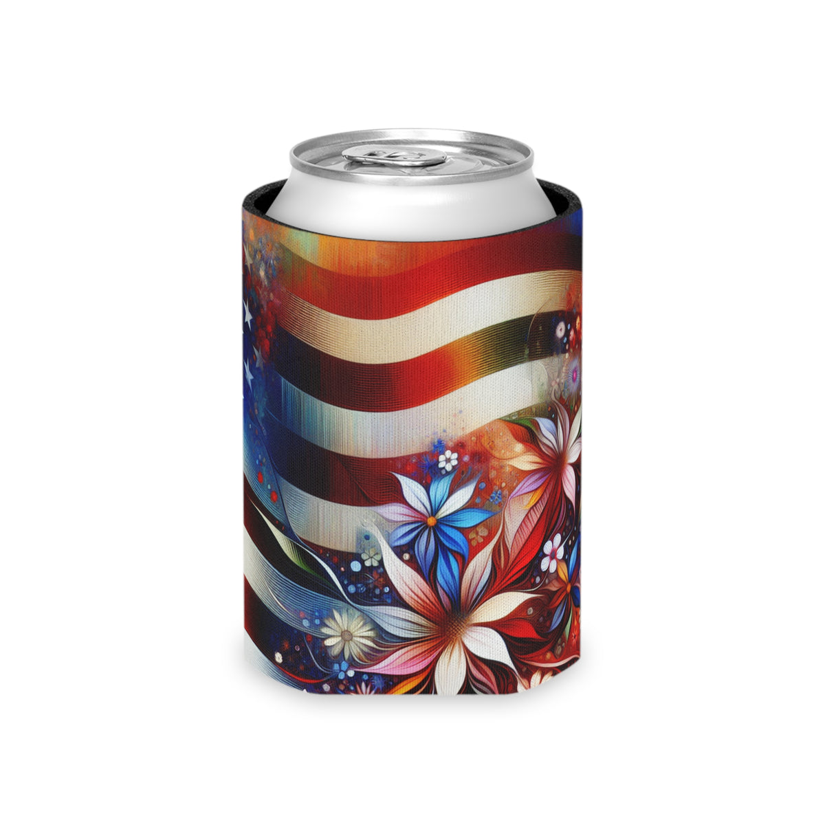 Floral Patriotic Pride Can Cooler - Koozie - Fourth of July - 4th of July
