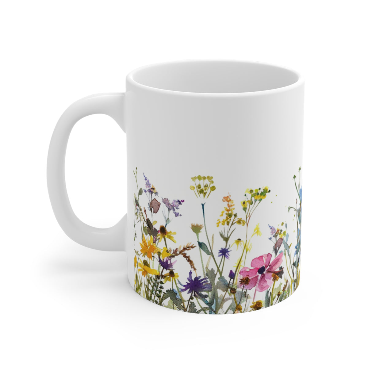 Pressed Flowers Mug, Boho Wildflowers Coffee Mug, Gift for her, Spring Mug, Watercolor Flower Mug