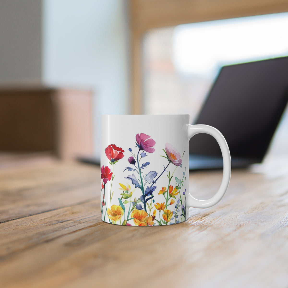 Pressed Flowers Mug, Boho Wildflowers Coffee Mug, Gift for her, Spring Mug, Watercolor Flower Mug