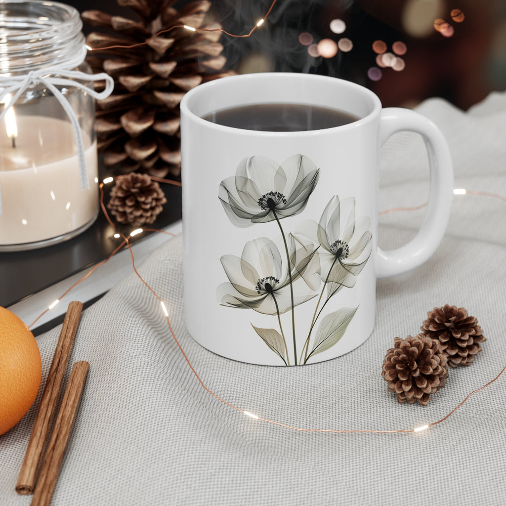 Transparent Flowers Mug, Watercolor Wildflowers Coffee Mug, Gift for her, Spring Mug