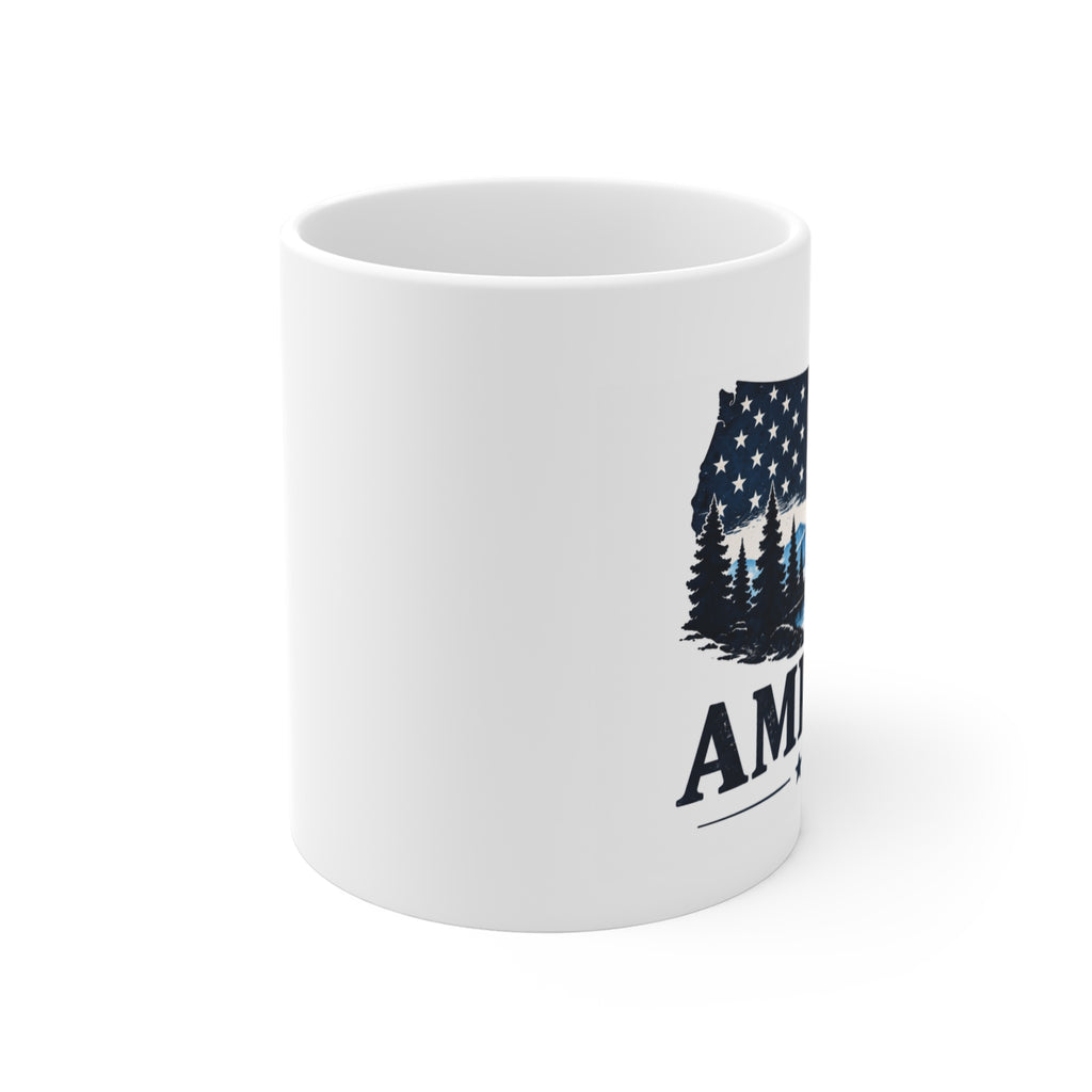 American Outdoors 11oz Coffee Mug — Patriotic Forest Flag Design
