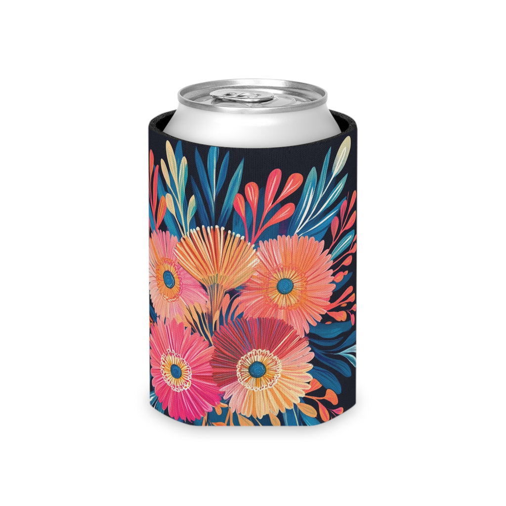 Floral Can Cooler, Insulated Beverage Holder, Summer Drink Sleeve, Flower Print Beer Hugger, Botanical Pattern Slim Can Insulator