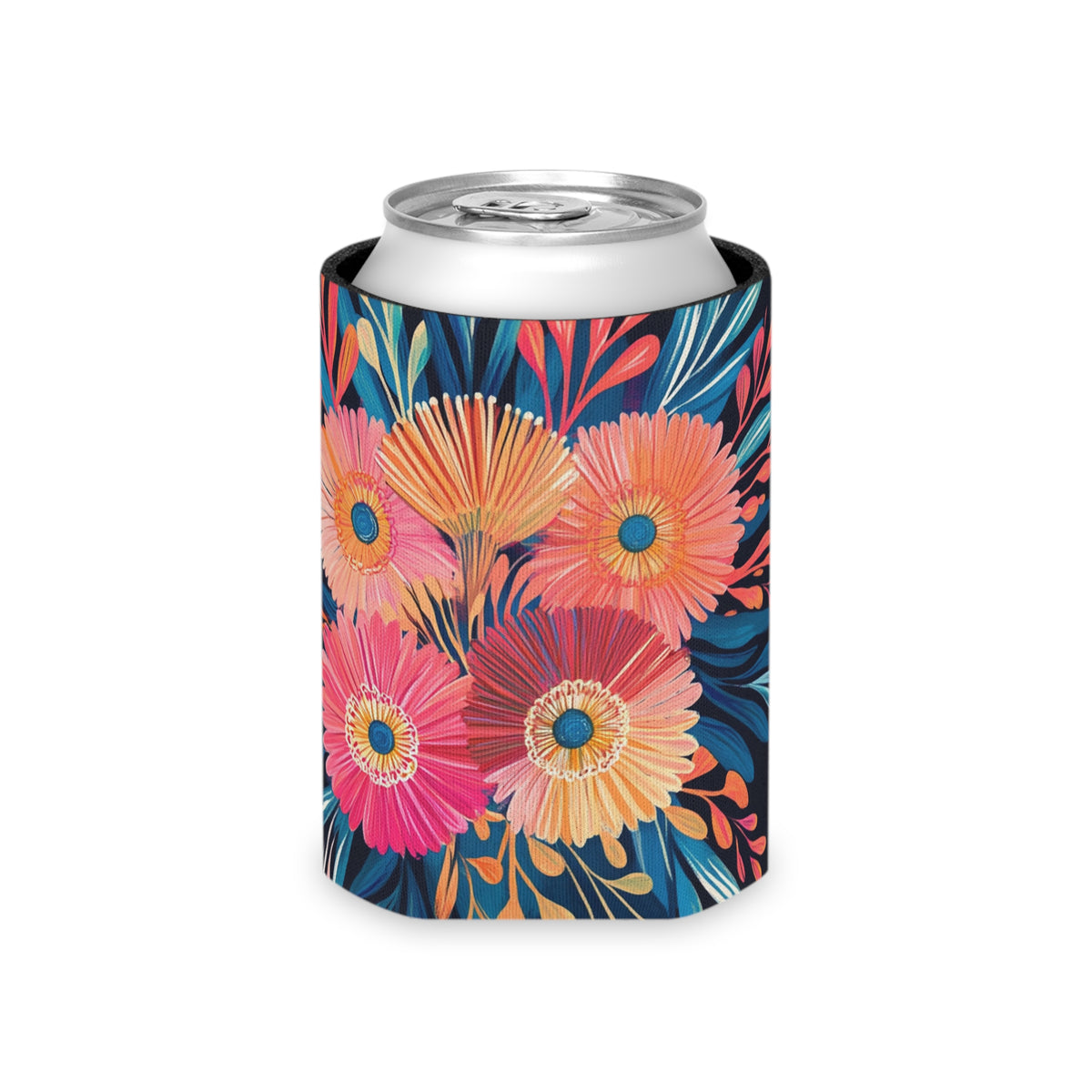 Floral Can Cooler, Insulated Beverage Holder, Summer Drink Sleeve, Flower Print Beer Hugger, Botanical Pattern Slim Can Insulator