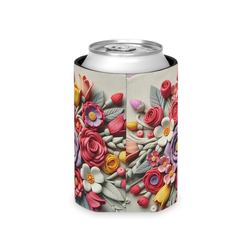 Floral Can Cooler - Botanical Drink Holder, Flower Pattern Coolie, Beverage Sleeve, Wedding Favor Gift, Outdoor Party Accessory