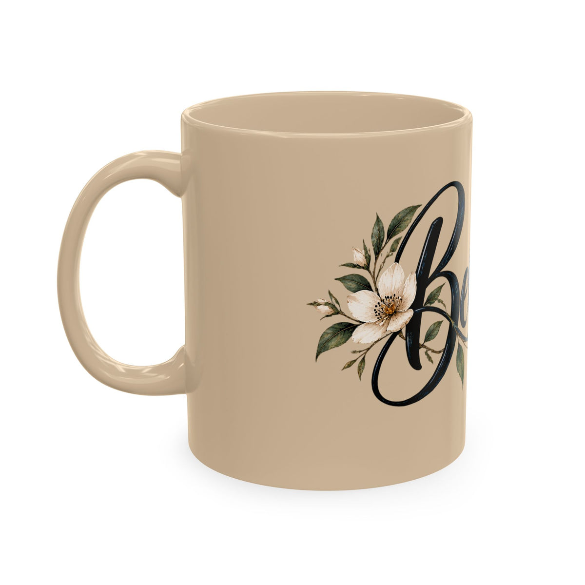 Beloved Ceramic Mug — Floral Script Coffee Cup