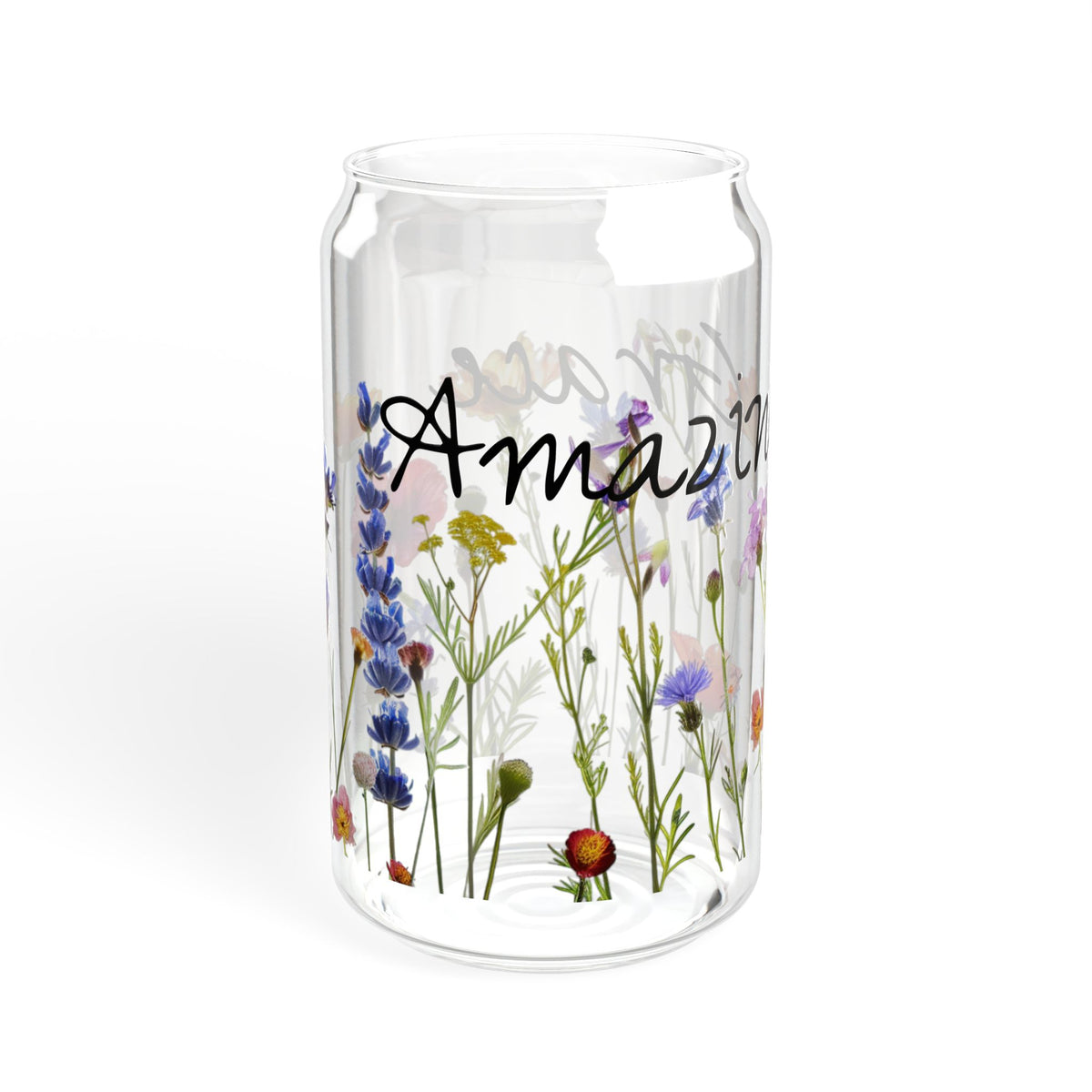 Amazing Grace Glass Sipper Glass, 16oz, Tumbler with Wildflowers