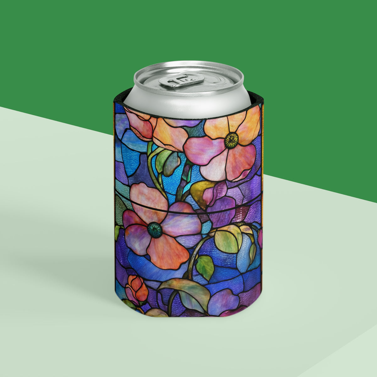 Stained Glass Floral Can Cooler | Flower Pattern Can Cooler
