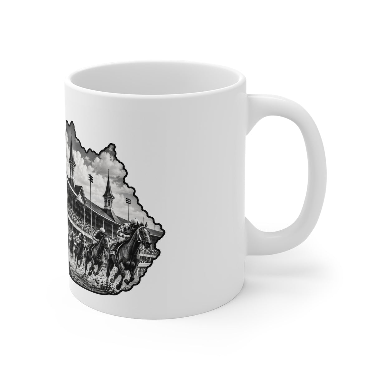 Derby Hat & Roses 11oz Coffee Mug — Vintage Horse Racing Track Illustration