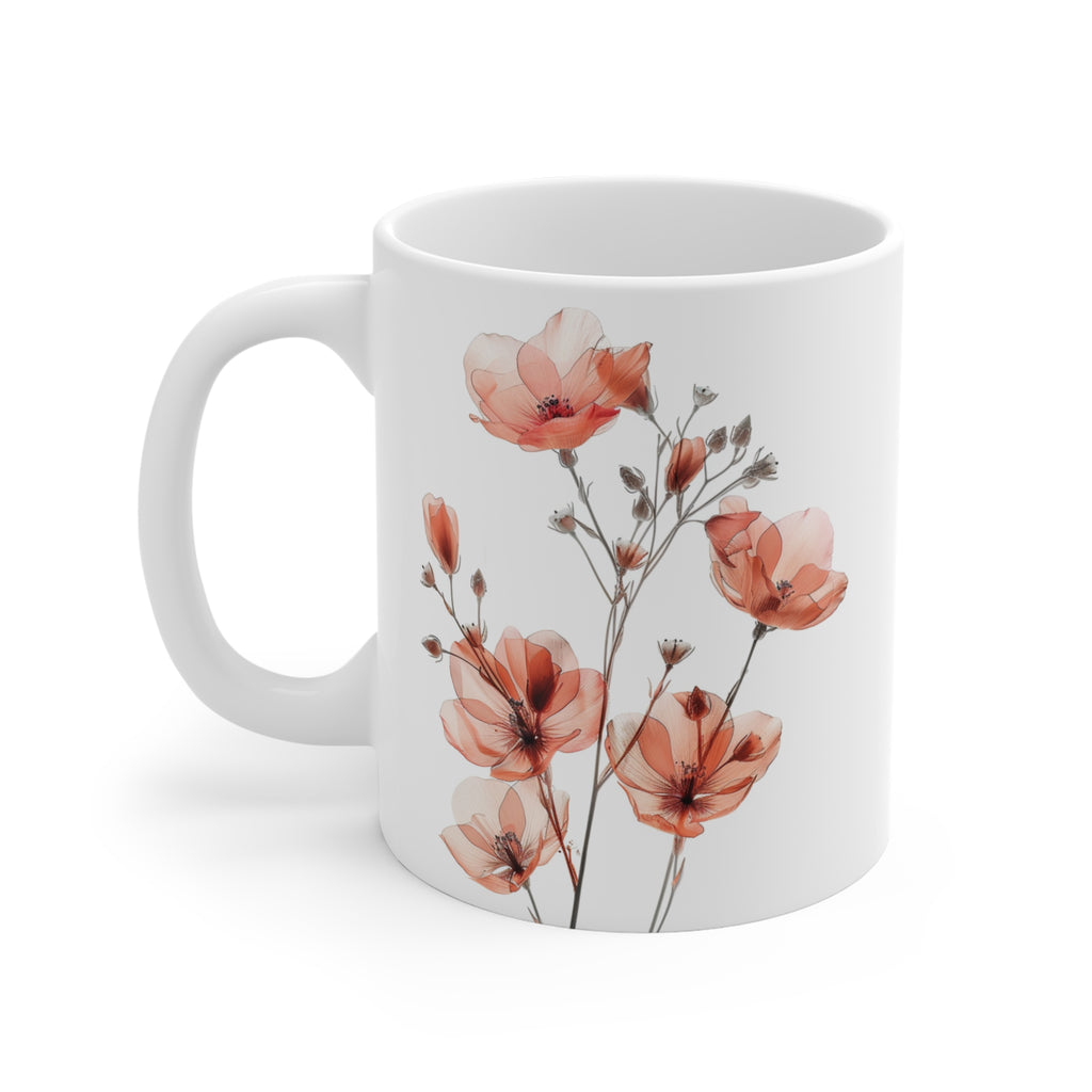 Transparent Flowers Mug, Watercolor Wildflowers Coffee Mug, Gift for her, Spring Mug