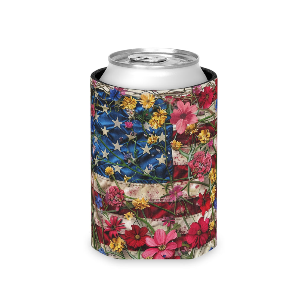 Patriotic Pride Floral Can Cooler - Koozie - Fourth of July - 4th of July