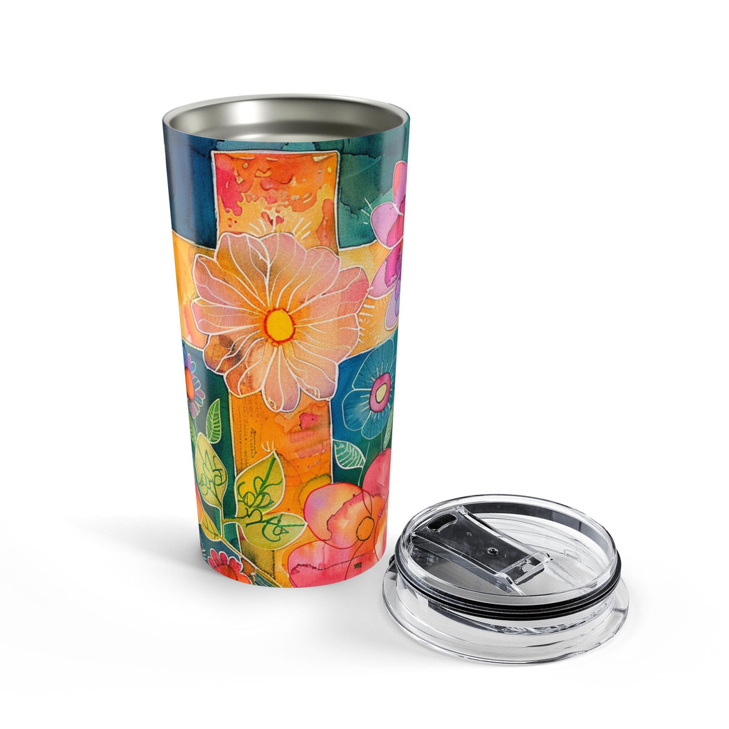 Cross and Whimsical Flowers Tumbler 20oz
