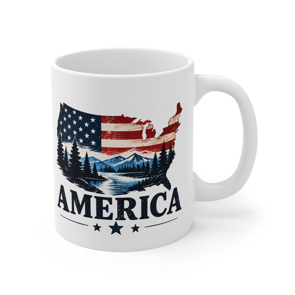 American Outdoors 11oz Coffee Mug — Patriotic Forest Flag Design