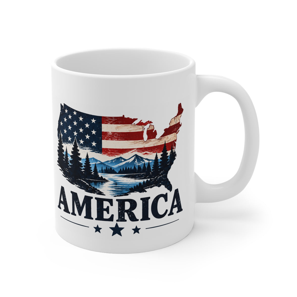 American Outdoors 11oz Coffee Mug — Patriotic Forest Flag Design