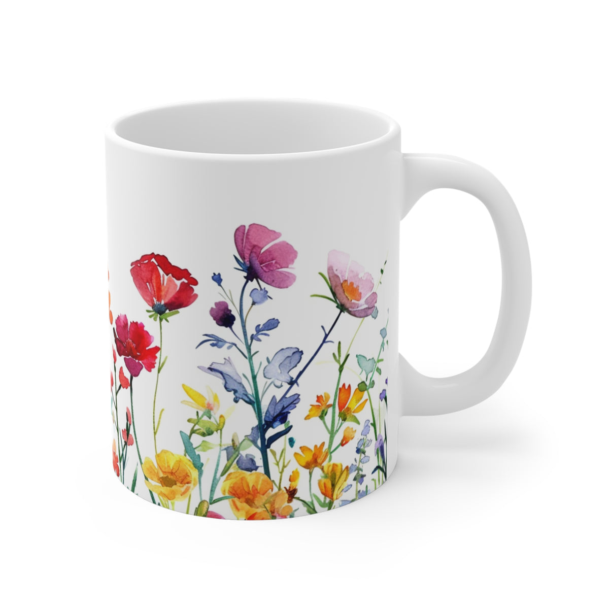 Pressed Flowers Mug, Boho Wildflowers Coffee Mug, Gift for her, Spring Mug, Watercolor Flower Mug