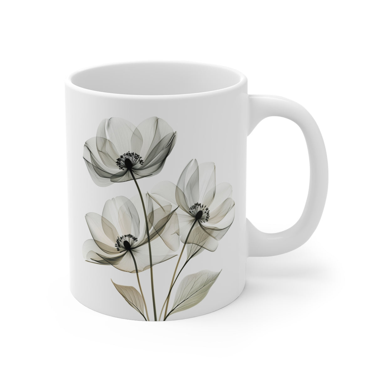 Transparent Flowers Mug, Watercolor Wildflowers Coffee Mug, Gift for her, Spring Mug