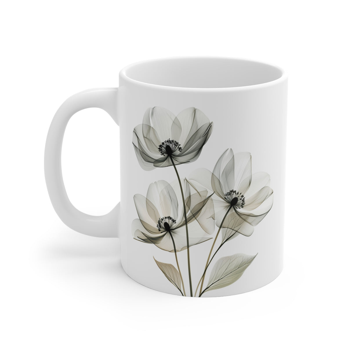 Transparent Flowers Mug, Watercolor Wildflowers Coffee Mug, Gift for her, Spring Mug
