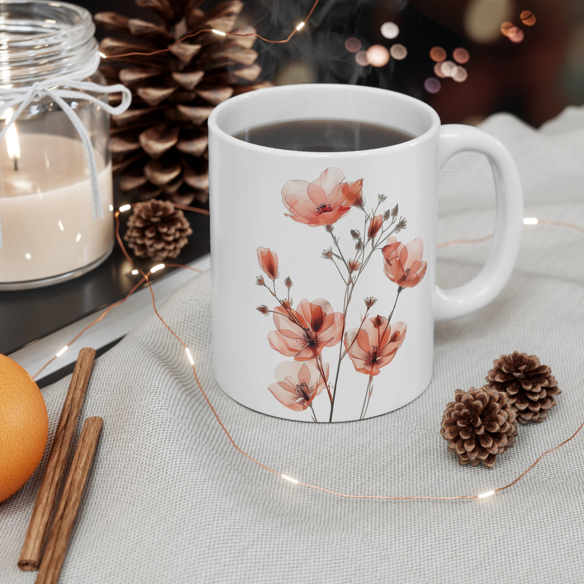 Transparent Flowers Mug, Watercolor Wildflowers Coffee Mug, Gift for her, Spring Mug