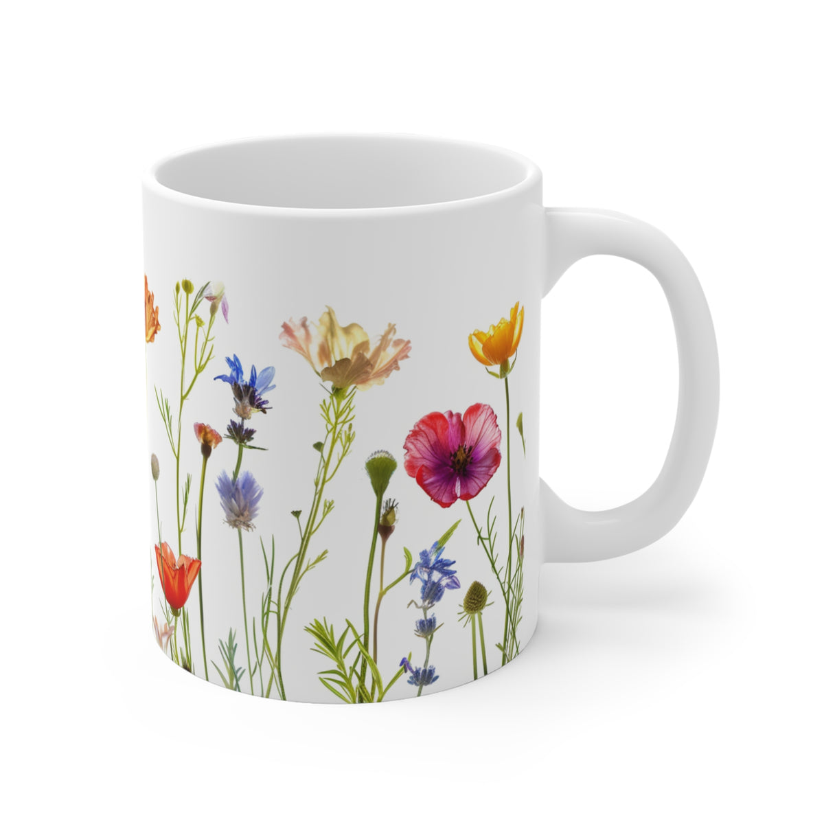 Pressed Flowers Mug, Boho Wildflowers Coffee Mug, Gift for her, Spring Mug, Watercolor Flower Mug