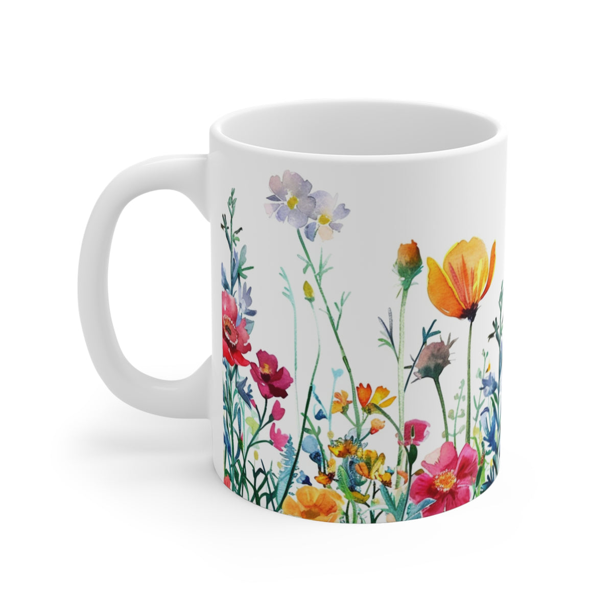 Pressed Flowers Mug, Boho Wildflowers Coffee Mug, Gift for her, Spring Mug, Watercolor Flower Mug