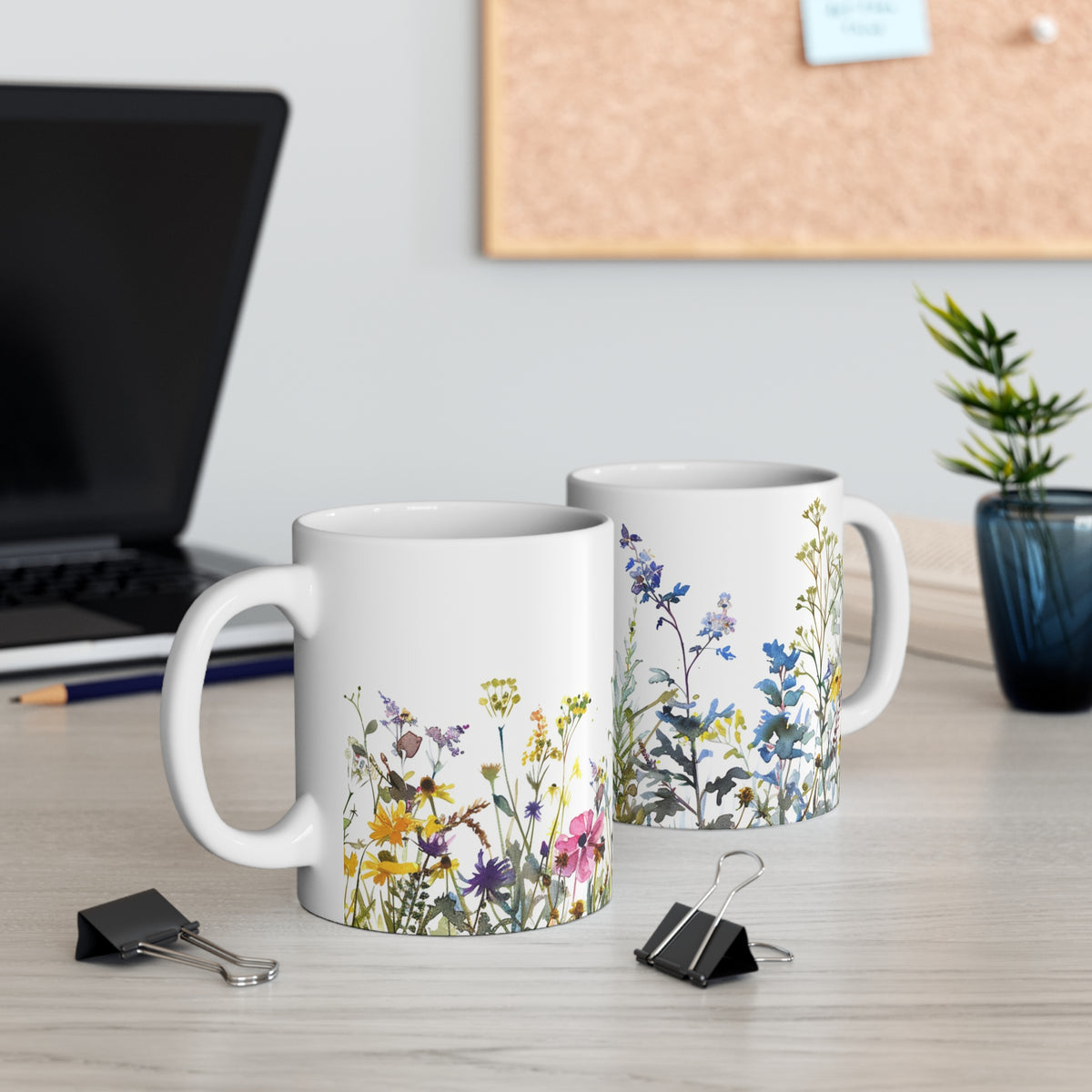 Pressed Flowers Mug, Boho Wildflowers Coffee Mug, Gift for her, Spring Mug, Watercolor Flower Mug