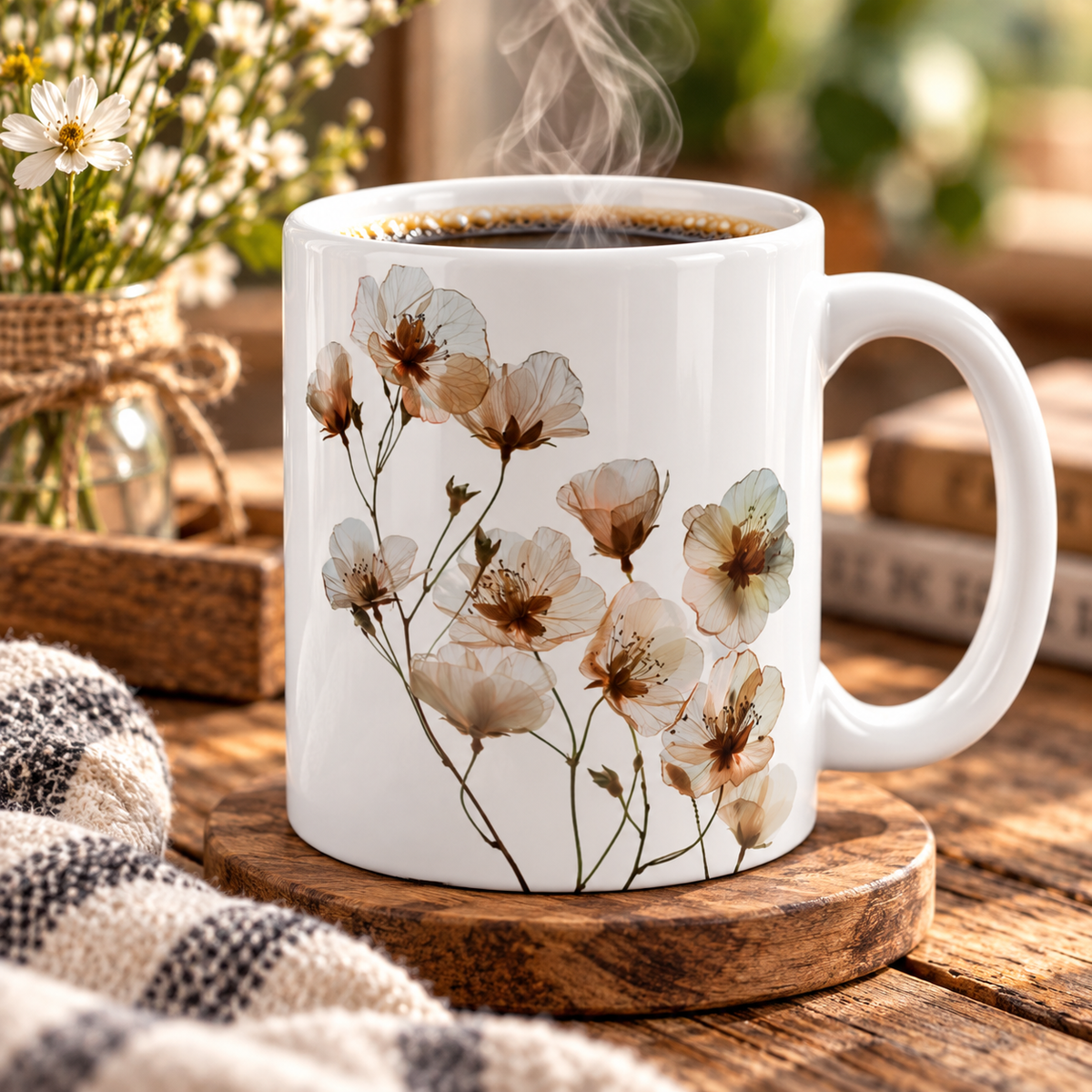 Transparent Flowers Mug, Watercolor Wildflowers Coffee Mug, Gift for her, Spring Mug