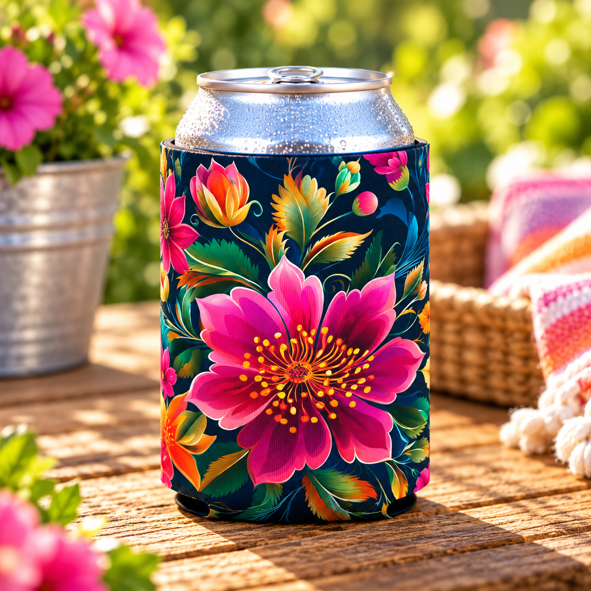Floral Can Cooler, Drink Sleeve, Beverage Insulator, Beer Holder, Soda Can Cover, Tropical Koozie