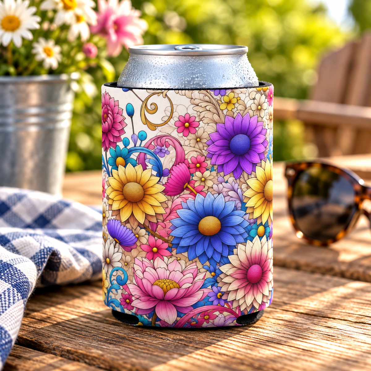 Floral Can Cooler - Insulated Beverage Holder for Cold Drinks, Outdoor Events, Summer Picnics, Wedding Favors, Gift Idea, Party Supplies