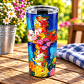 Monet Style Cross and Flowers Tumbler 20oz