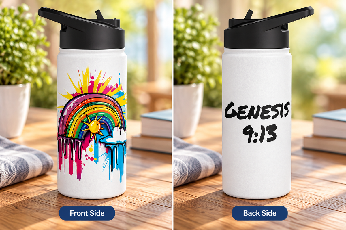 Genesis 9:13 Graffiti Rainbow Stainless Steel Water Bottle, Standard Lid